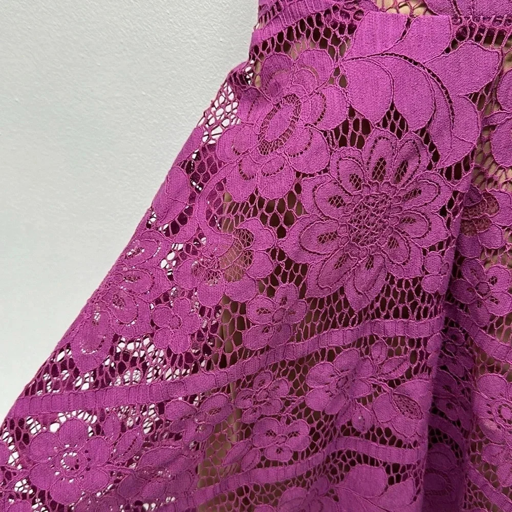 For Love & Lemons Gianna Apron Mini Dress Floral Lace Sleeveless Open Purple XS - Picture 5 of 13